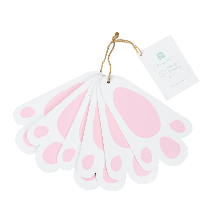 Pink & White Wooden Bunny Footprint Decorations - 6 Pack Talking Tables &Keep