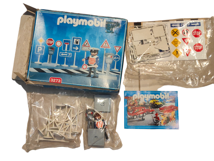 Playmobil 3273 Traffic Signs With Police - Items still sealed in bag - Box open