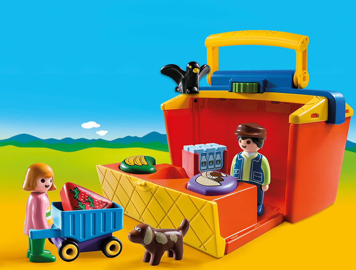 Playmobil 9123 1.2.3 Take Along Market Stall with Carry Handle and Shape Sorting new in box