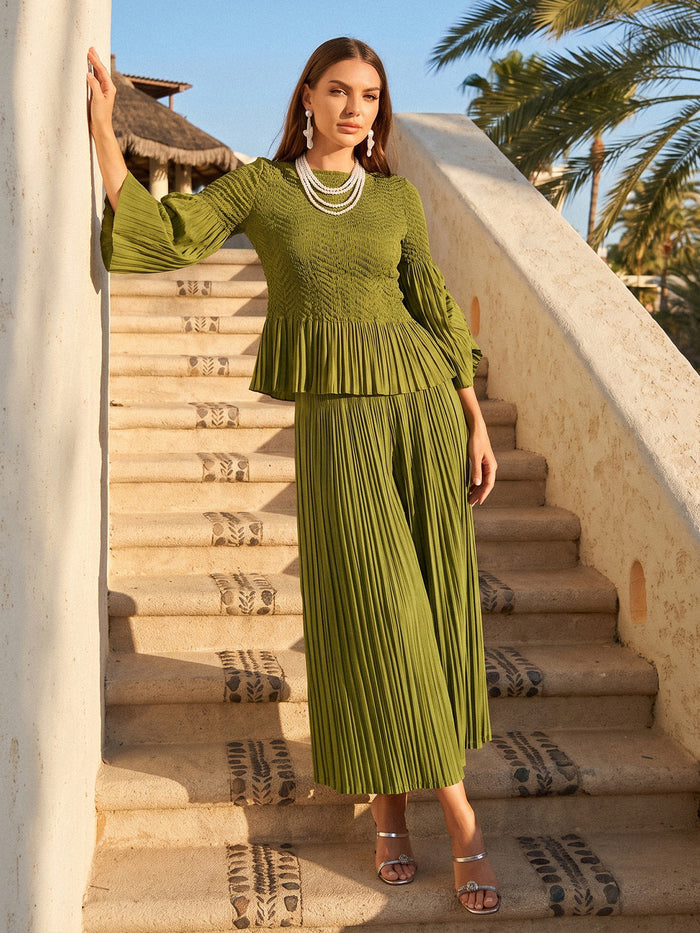 Pleated Fuzzy-Trim Mermaid Stretch Set