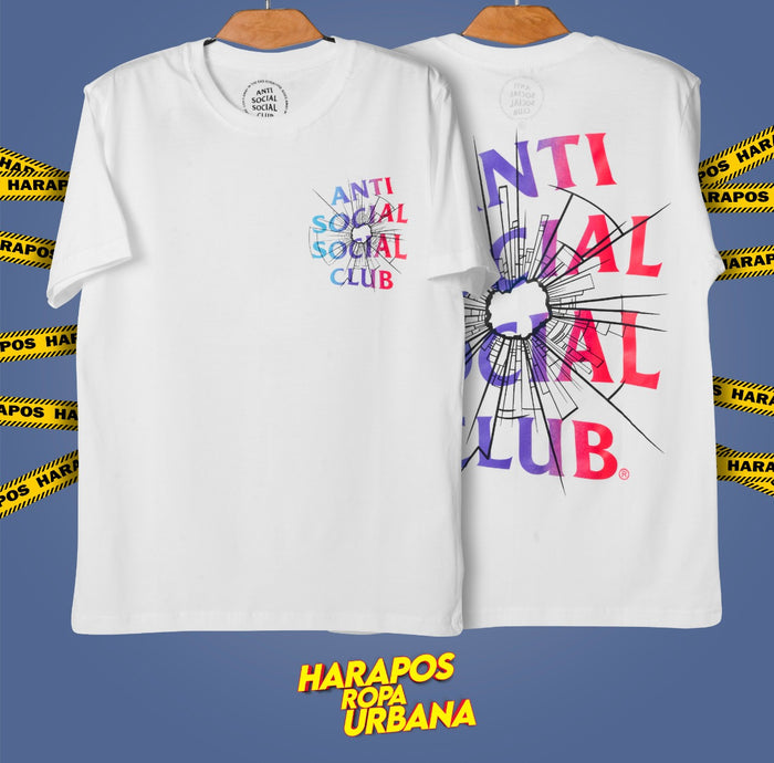 Polera antisocial blanca letras quebradas