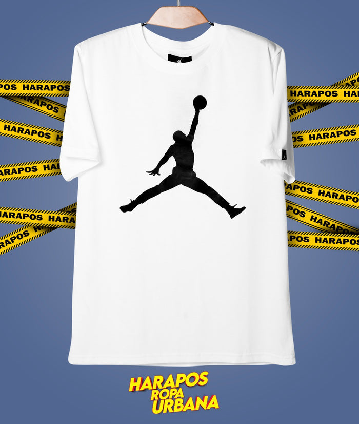 Polera jordan blanca silueta negra