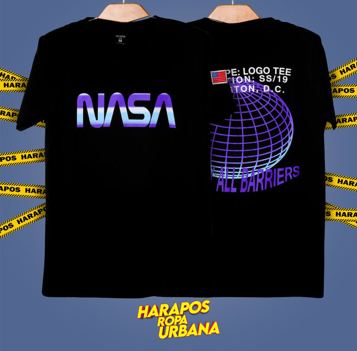 Polera nasa negra diseños lilas