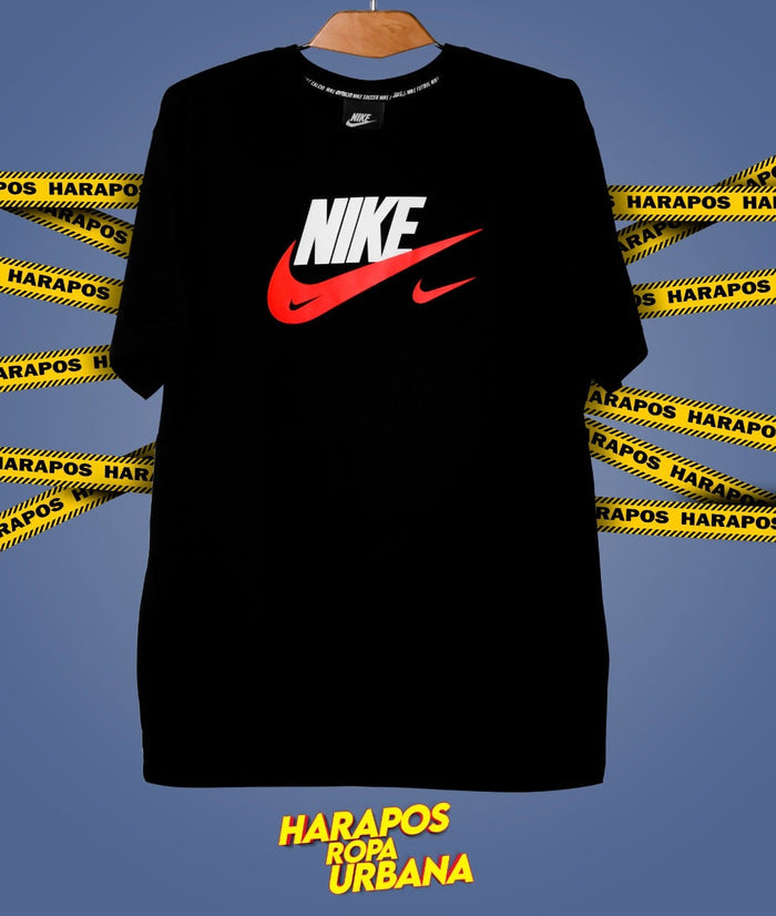 Polera nike negra doble swoosh rojo