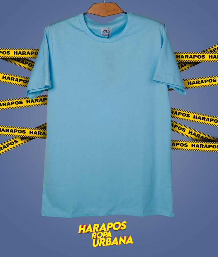 Polera zara basica celeste