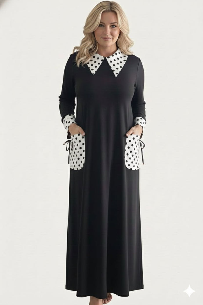 Polka Dot Pocket & Collar Dress