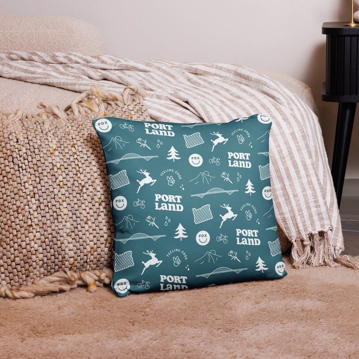 Portland Patterns Throw Pillow (Blue)