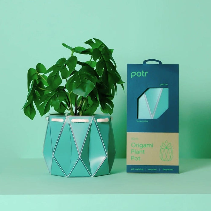 POTR Self Watering Origami Plant Pot - Aqua Blue &Keep