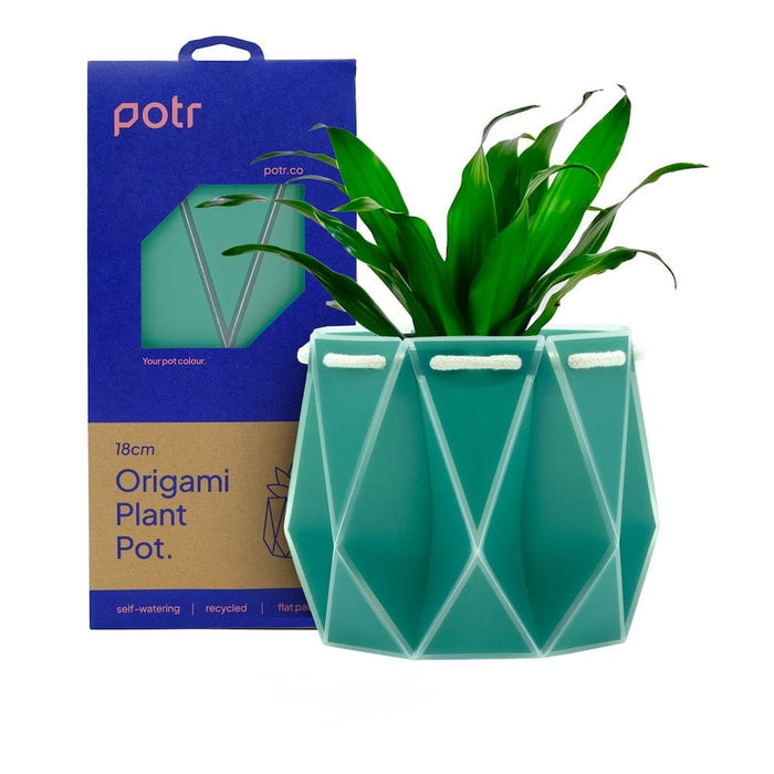 POTR Self Watering Origami Plant Pot - Aqua Blue &Keep