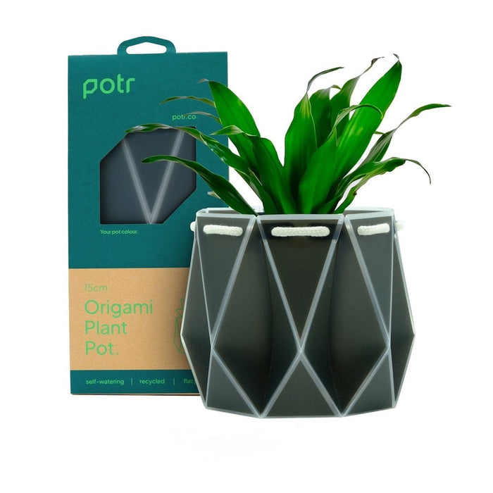 POTR Self Watering Origami Plant Pot - Slate Grey &Keep