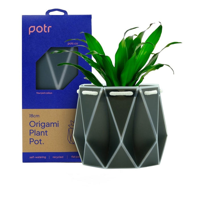 POTR Self Watering Origami Plant Pot - Slate Grey &Keep