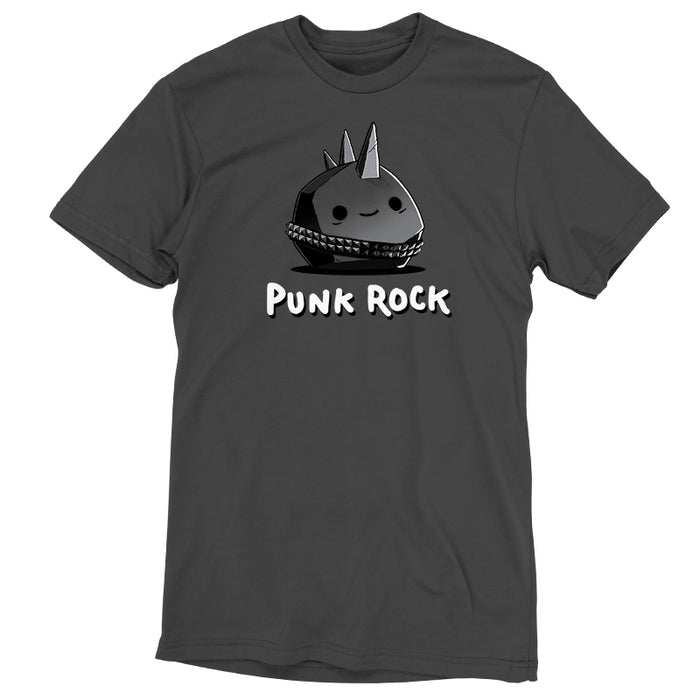 Premium Cotton T-shirt_TeeTurtle Punk Rock charcoal gray t-shirt featuring a rock with spikes and a studded belt.