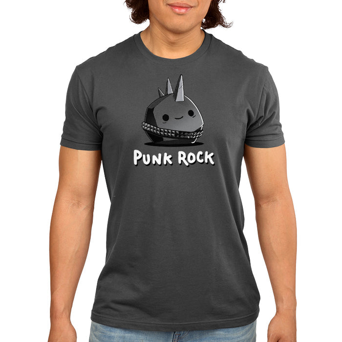 Premium Cotton T-shirt_TeeTurtle Punk Rock charcoal gray t-shirt featuring a rock with spikes and a studded belt.