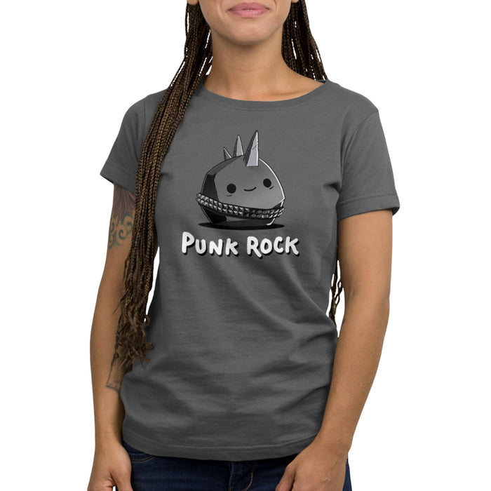 Premium Cotton T-shirt_TeeTurtle Punk Rock charcoal gray t-shirt featuring a rock with spikes and a studded belt.