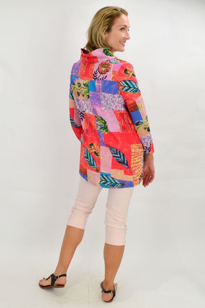 Ruby Rain quilted pocket high collar tunic shirt featuring a quilted design, high collar, and front pockets, casual and stylish.