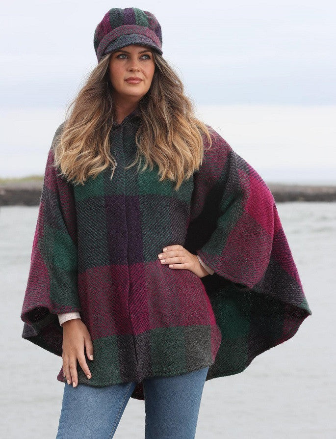 Rachel Button Up Cape - Multi-Mulberry #color_mulberry