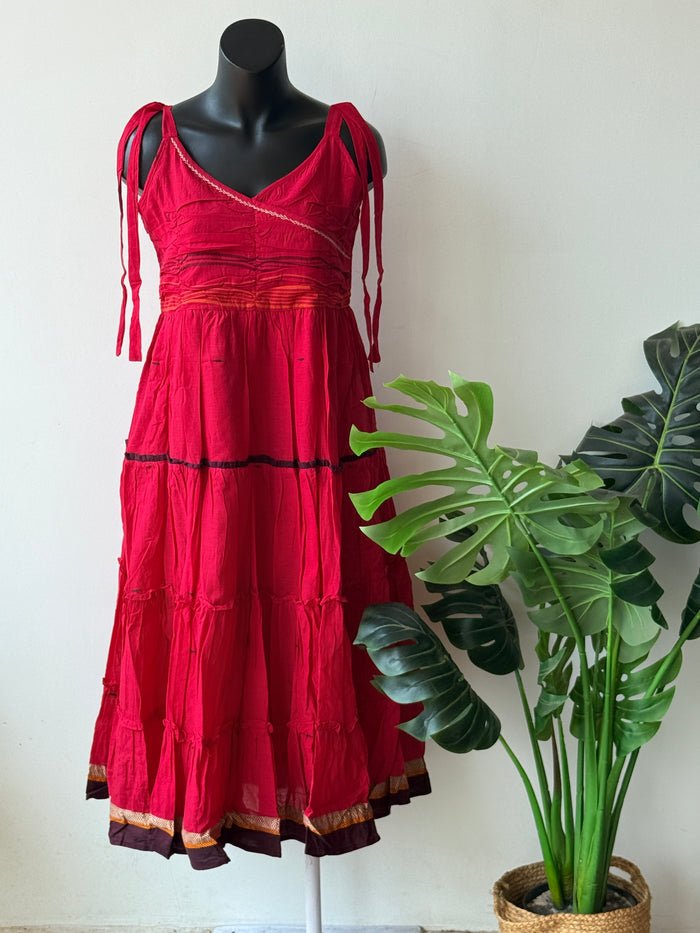 Red layered pure cotton gown