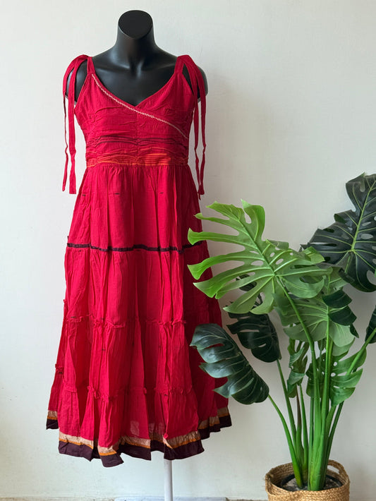 Red layered pure cotton gown