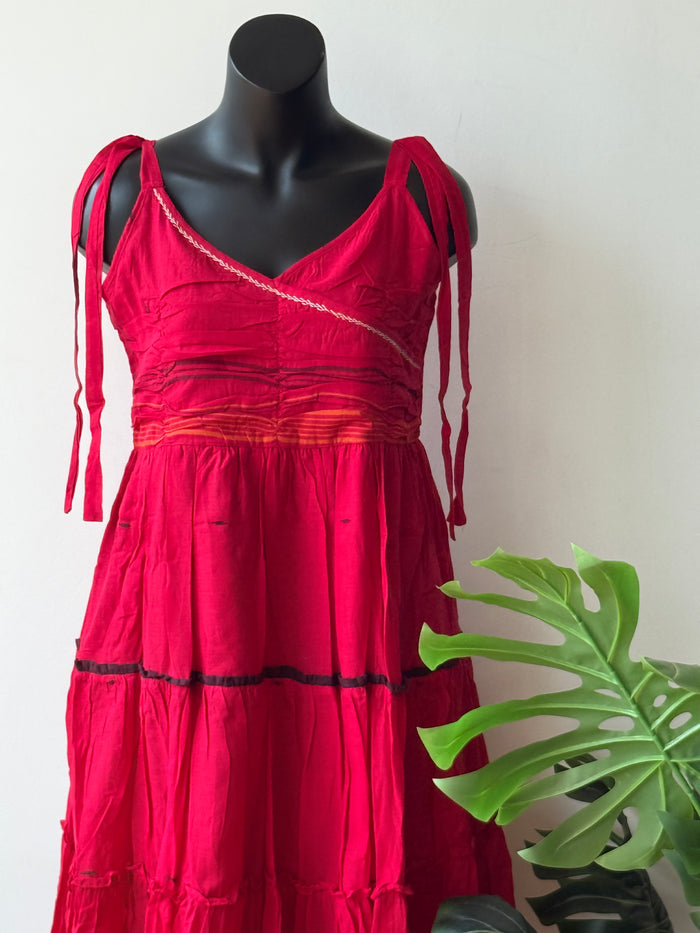 Red layered pure cotton gown