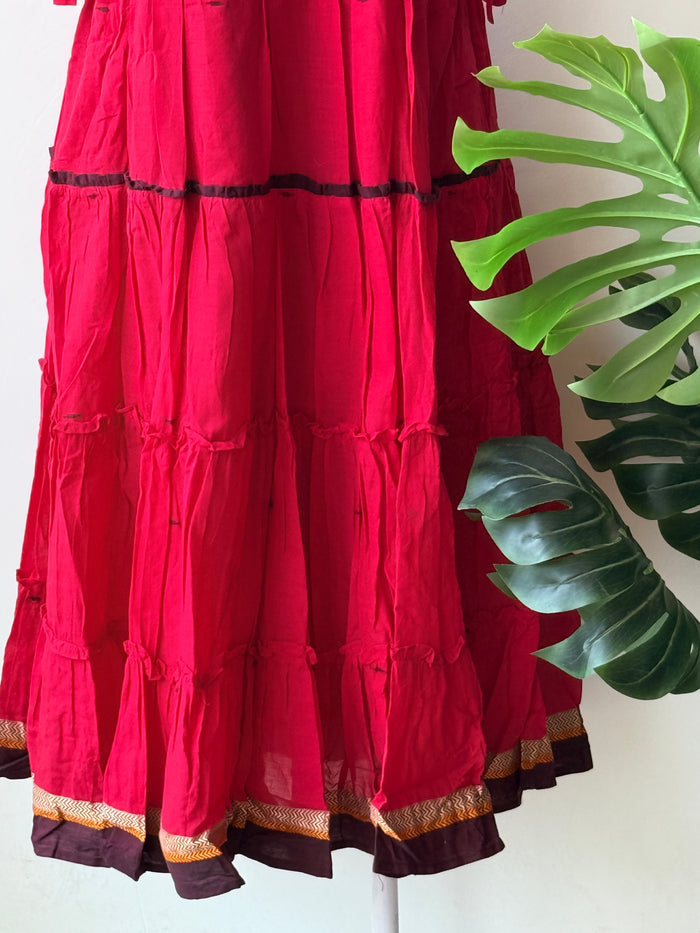 Red layered pure cotton gown