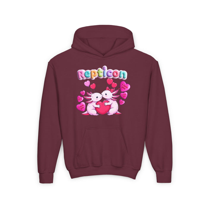 Repticon Youth Heavy Blend Hooded Sweatshirt w/ Valentine Axolotls