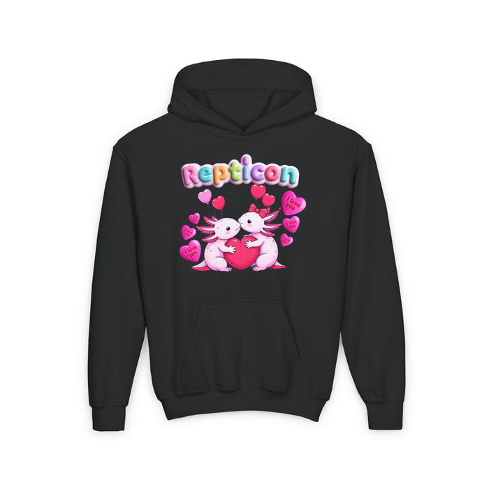 Repticon Youth Heavy Blend Hooded Sweatshirt w/ Valentine Axolotls