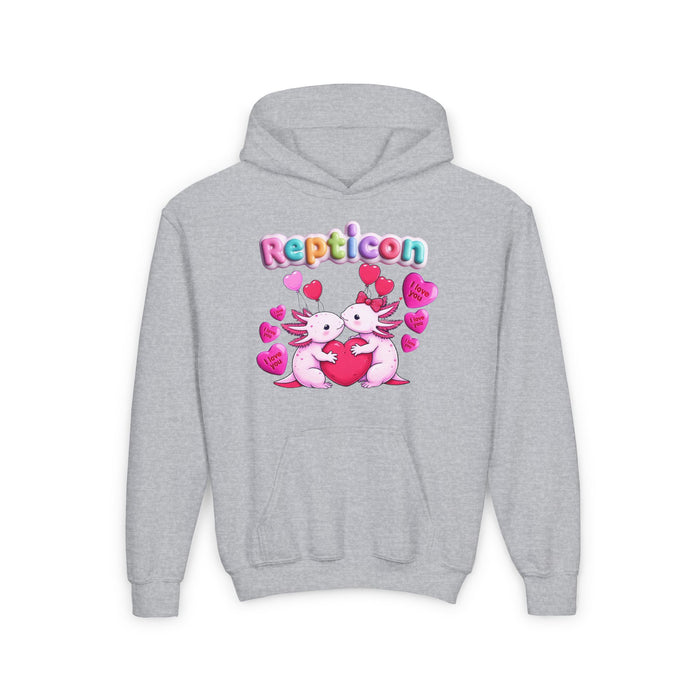 Repticon Youth Heavy Blend Hooded Sweatshirt w/ Valentine Axolotls