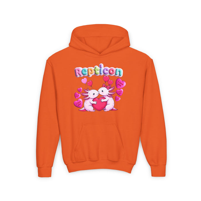 Repticon Youth Heavy Blend Hooded Sweatshirt w/ Valentine Axolotls