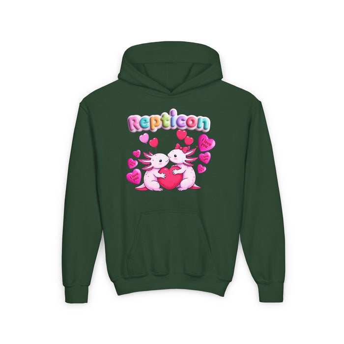 Repticon Youth Heavy Blend Hooded Sweatshirt w/ Valentine Axolotls