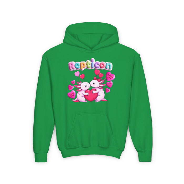 Repticon Youth Heavy Blend Hooded Sweatshirt w/ Valentine Axolotls