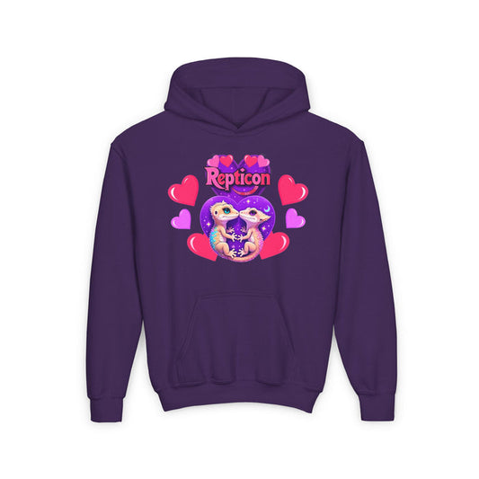 Repticon Youth Heavy Blend Hooded Sweatshirt w/ Valentine Crested Geckos