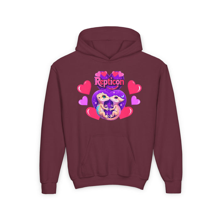 Repticon Youth Heavy Blend Hooded Sweatshirt w/ Valentine Crested Geckos