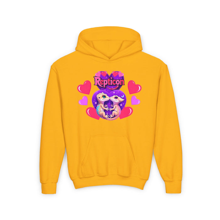 Repticon Youth Heavy Blend Hooded Sweatshirt w/ Valentine Crested Geckos