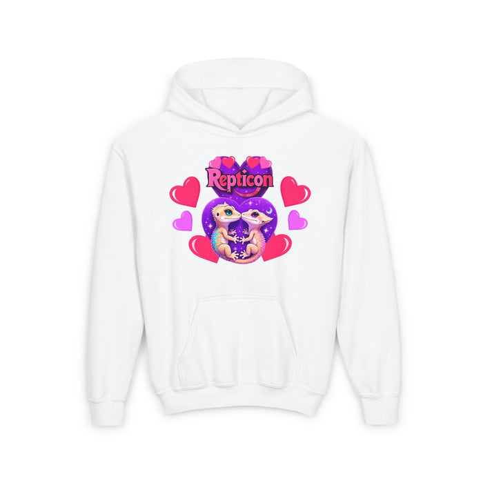 Repticon Youth Heavy Blend Hooded Sweatshirt w/ Valentine Crested Geckos