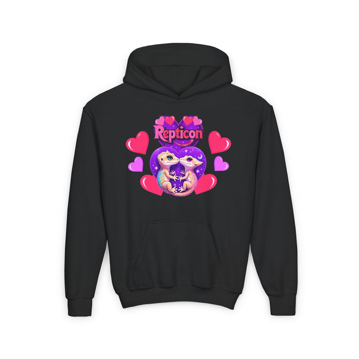 Repticon Youth Heavy Blend Hooded Sweatshirt w/ Valentine Crested Geckos