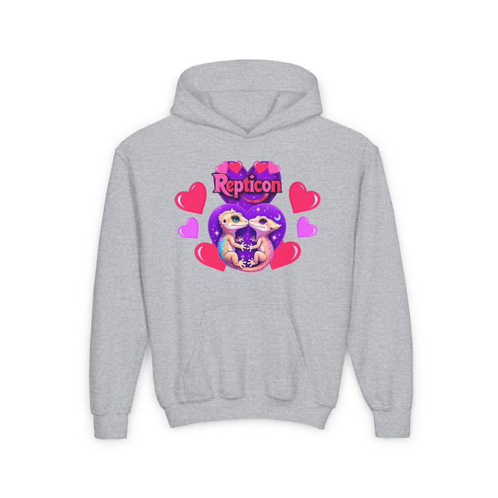 Repticon Youth Heavy Blend Hooded Sweatshirt w/ Valentine Crested Geckos