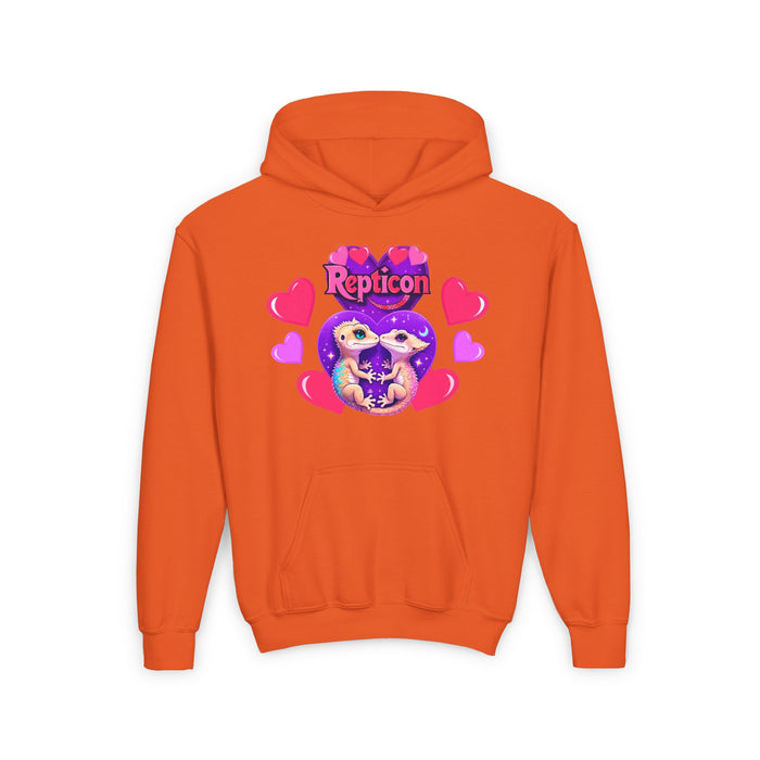 Repticon Youth Heavy Blend Hooded Sweatshirt w/ Valentine Crested Geckos