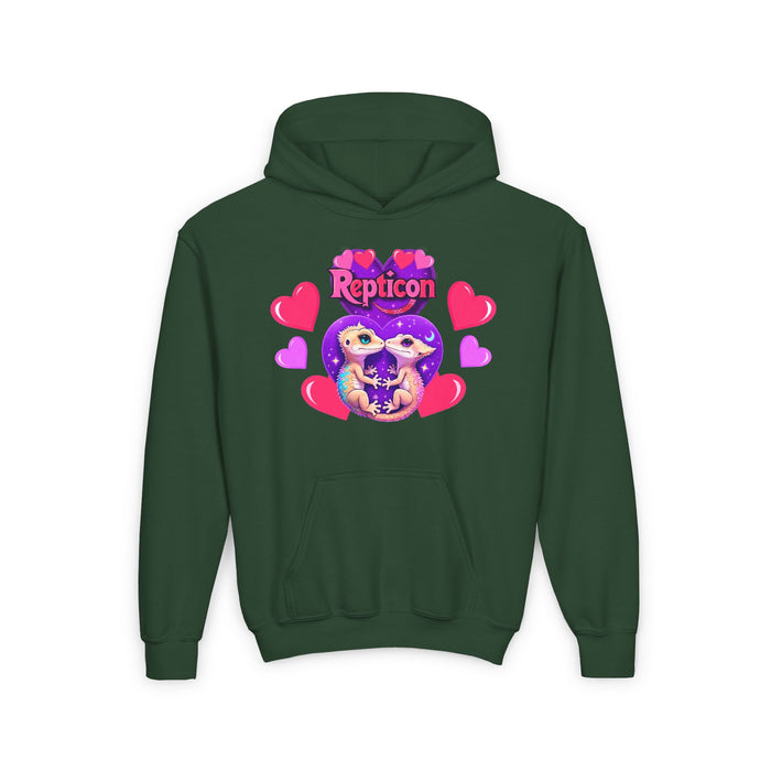 Repticon Youth Heavy Blend Hooded Sweatshirt w/ Valentine Crested Geckos