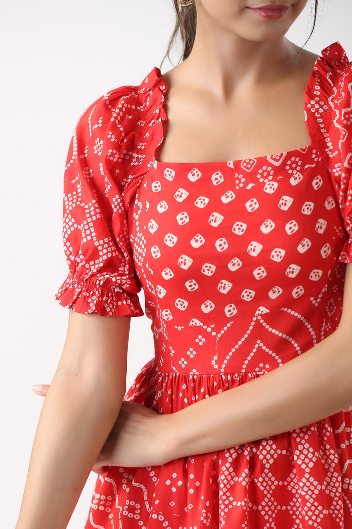 Retro Bhandani Red Cotton Co-ord Set