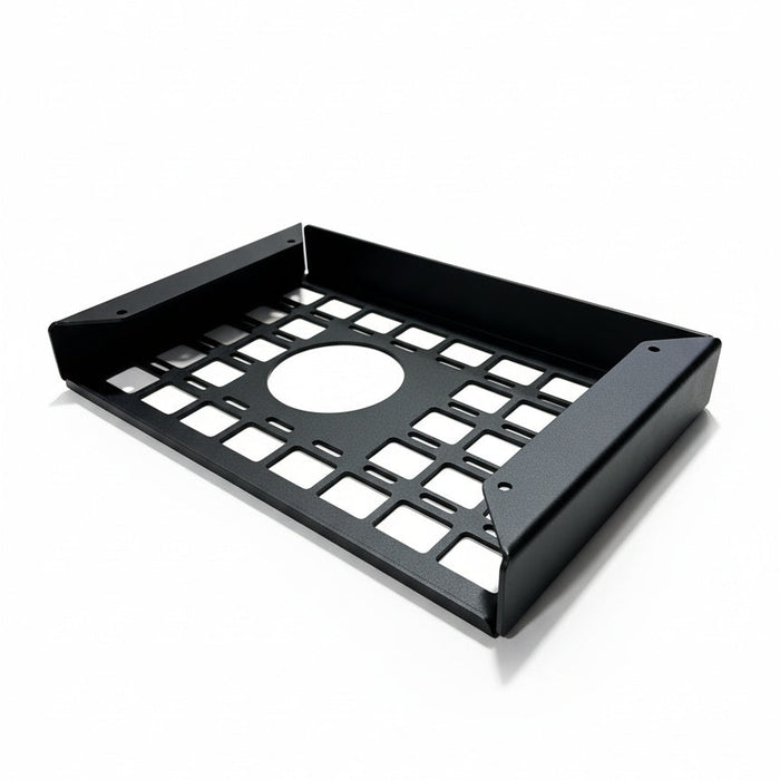 Revel Undercabinet Shelf with open grid design and rounded cutout for van interior storage
