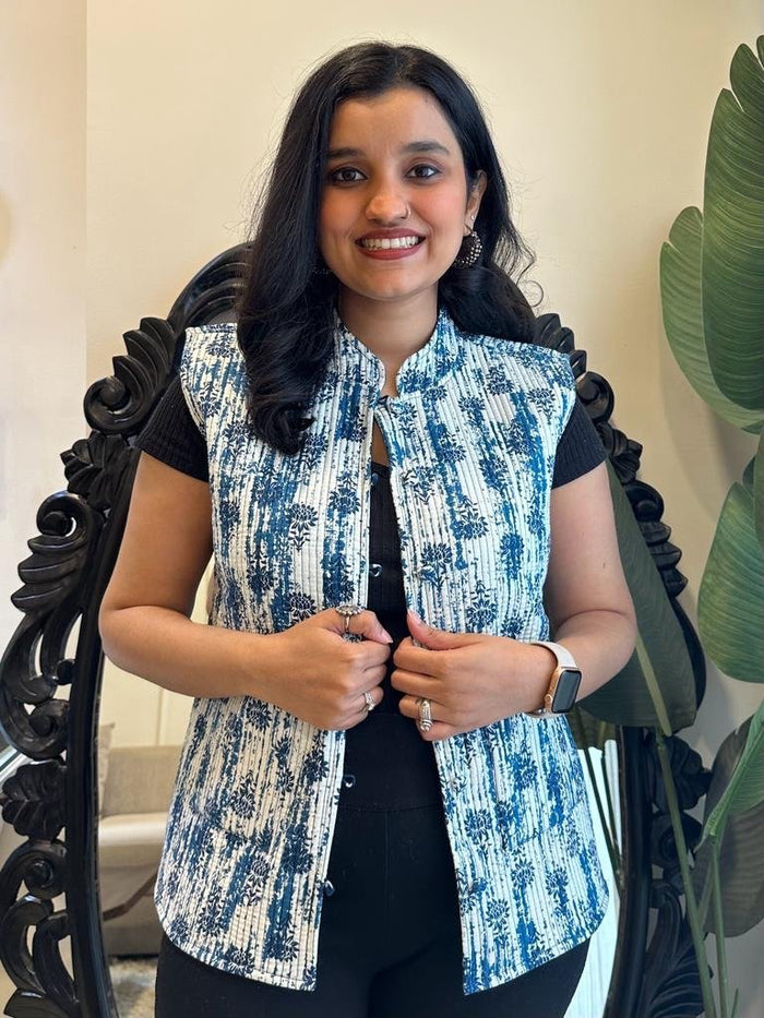 Reversible Quilted Sleeveless Jacket- Indigo
