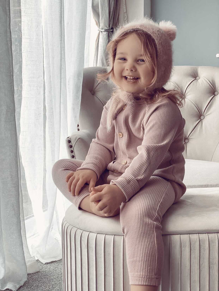 Ribbed Cotton Playsuit - Dusty Pink - Petite Maison Kids