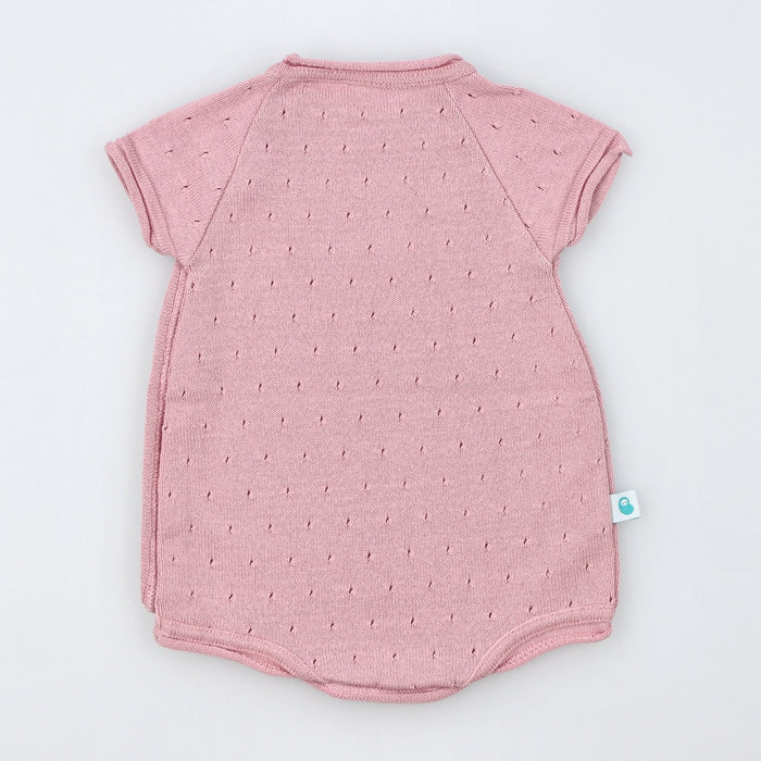Rose Pink Short Sleeve Perforated Cotton Knit Romper