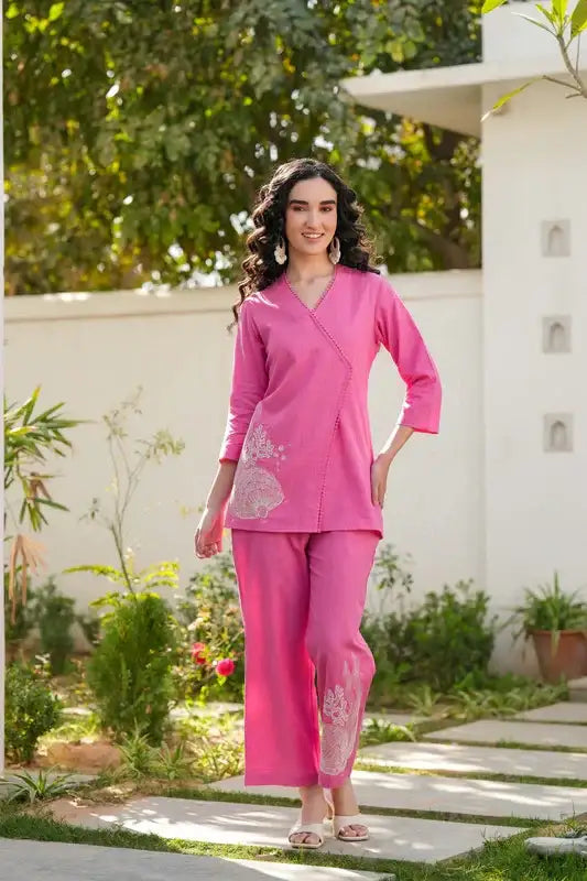 Rosy Glow Embroidered Cotton Flex Co-ord Set