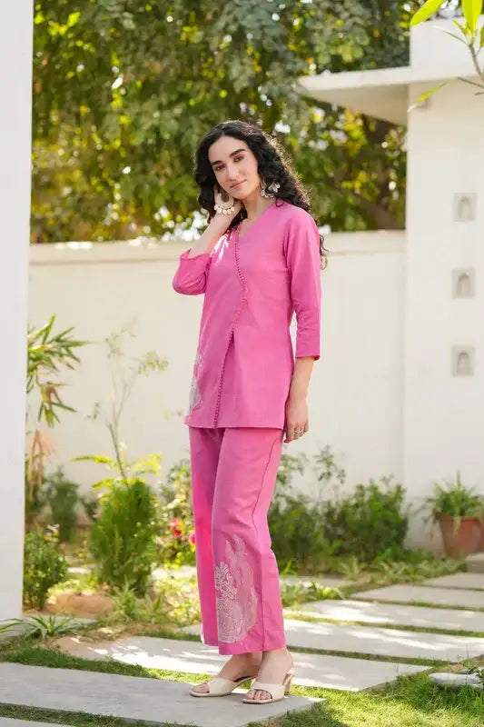 Rosy Glow Embroidered Cotton Flex Co-ord Set