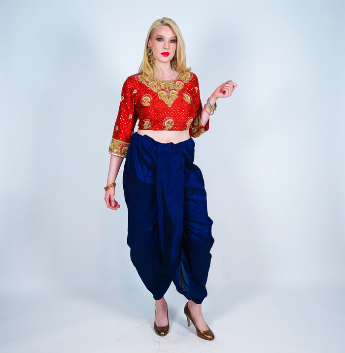 Royal Blue Silk Dhoti Pants
