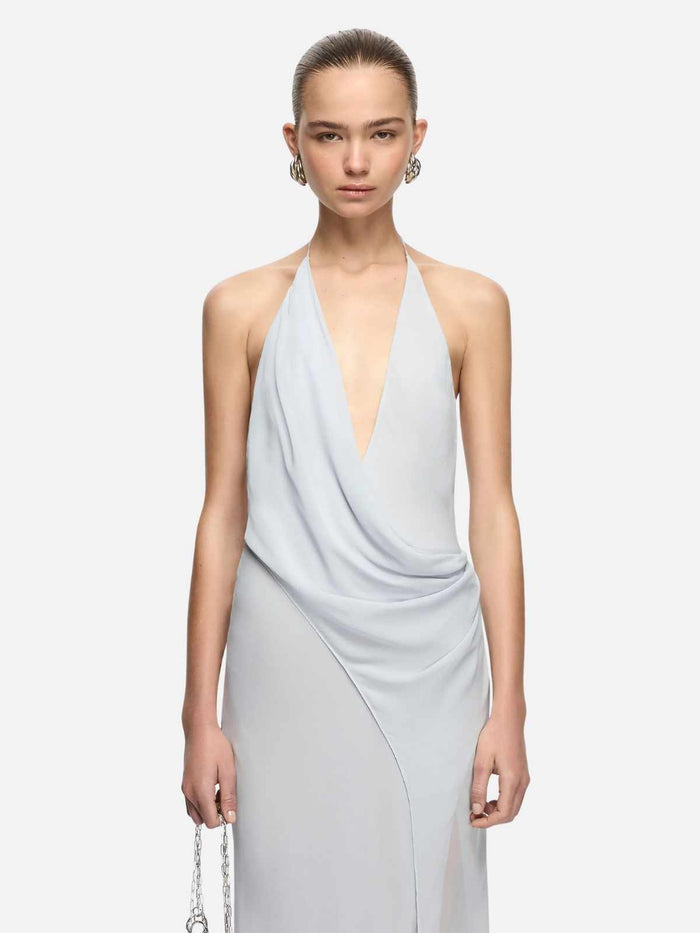 Sabrina Drape Maxi Dress - Blue Smoke