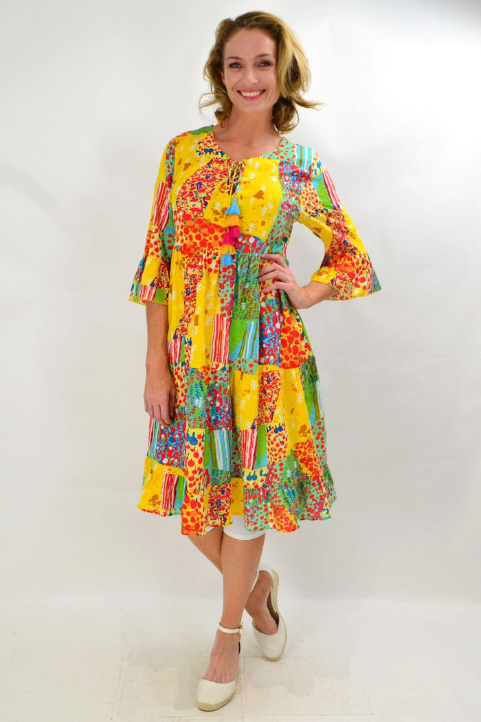 Wishstone Sandy Beach tiered tunic dress with lightweight fabric, featuring a relaxed fit and beachy, sandy-toned color.