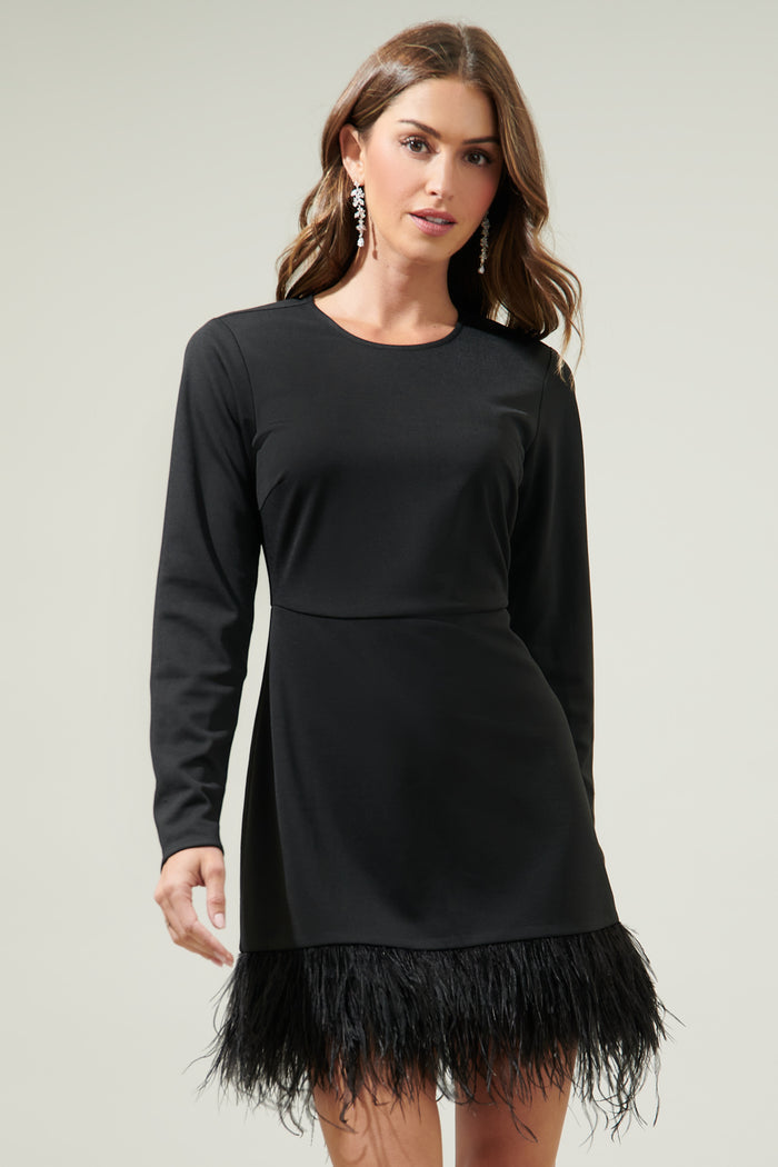 Sashay Bodycon Long Sleeve Feather Dress