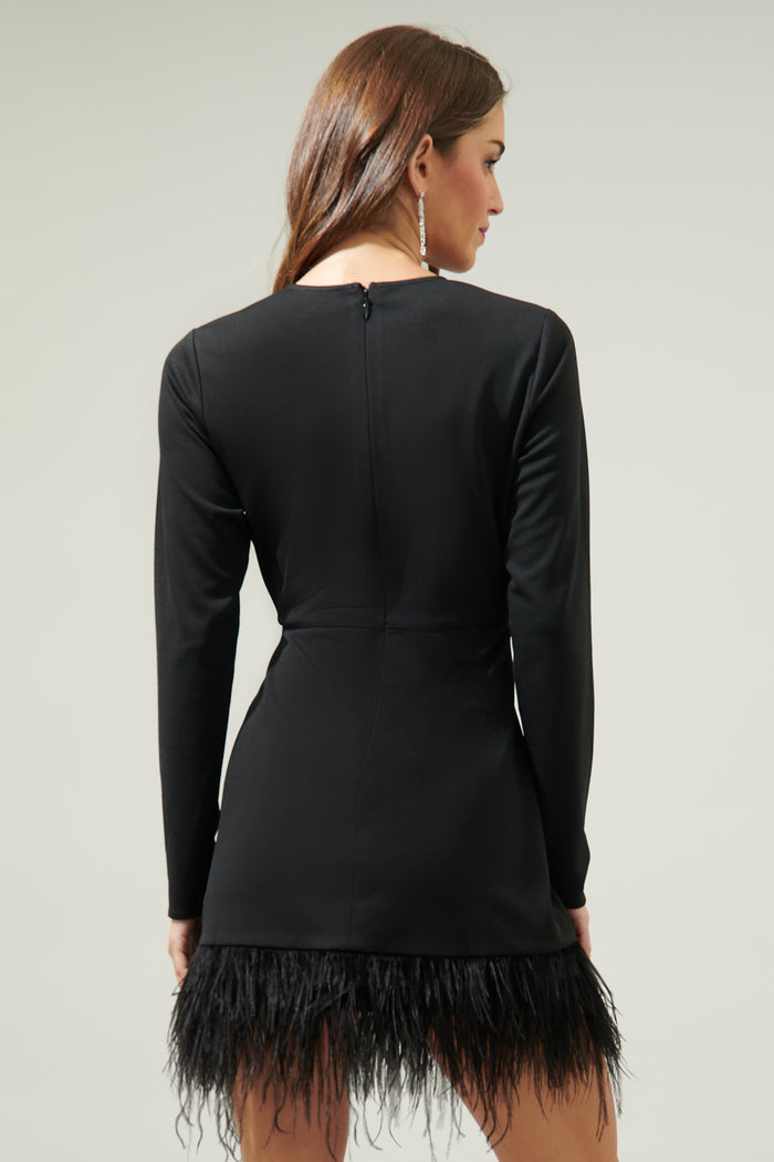 Sashay Bodycon Long Sleeve Feather Dress